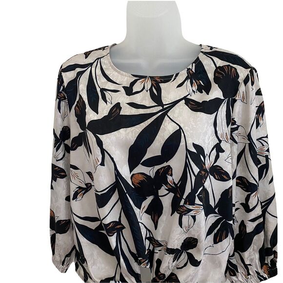 Sam & Lavi Small Blouse Floral Print Tie Up Front 3/4 Sleeve Top Leaf - Picture 6 of 10